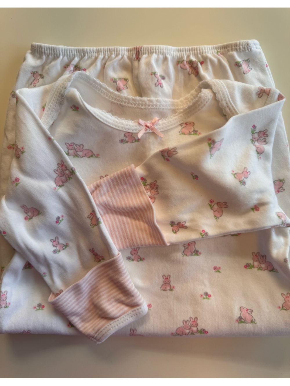 Little Me White and Pink Bunny Print Baby Gown